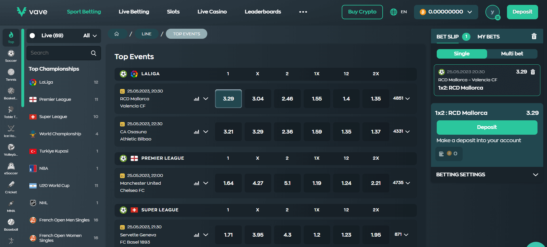 Vaveスポーツベッティングページ