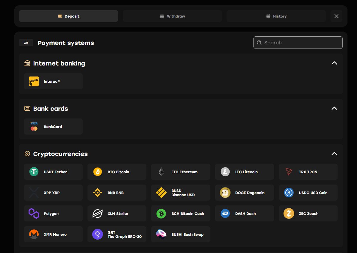 フェアスピンの入金ページ