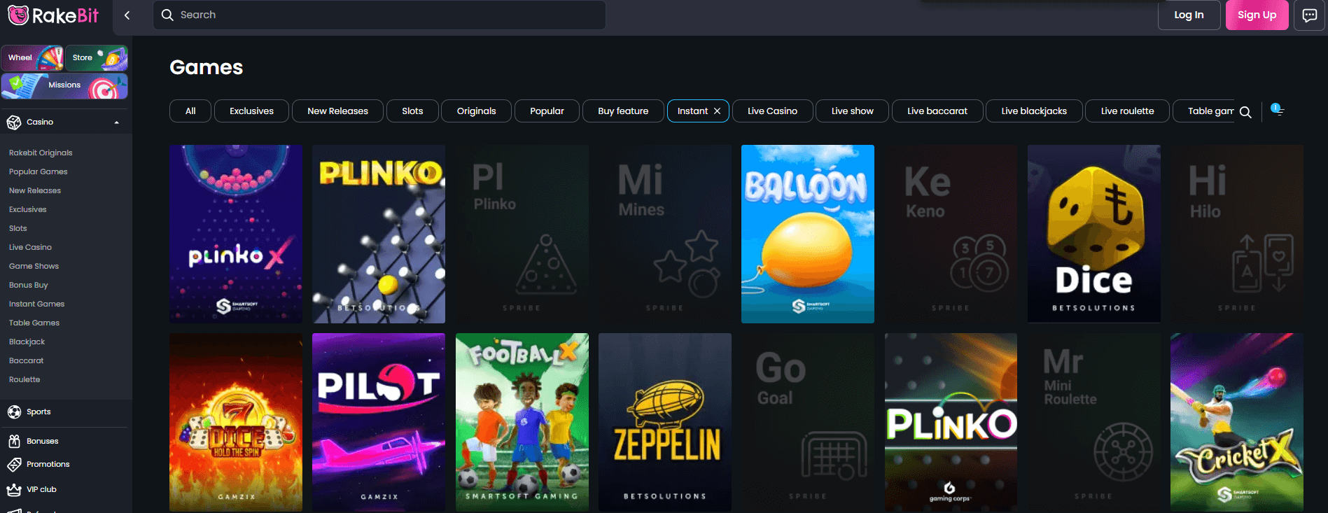 Rakebitインスタントゲーム